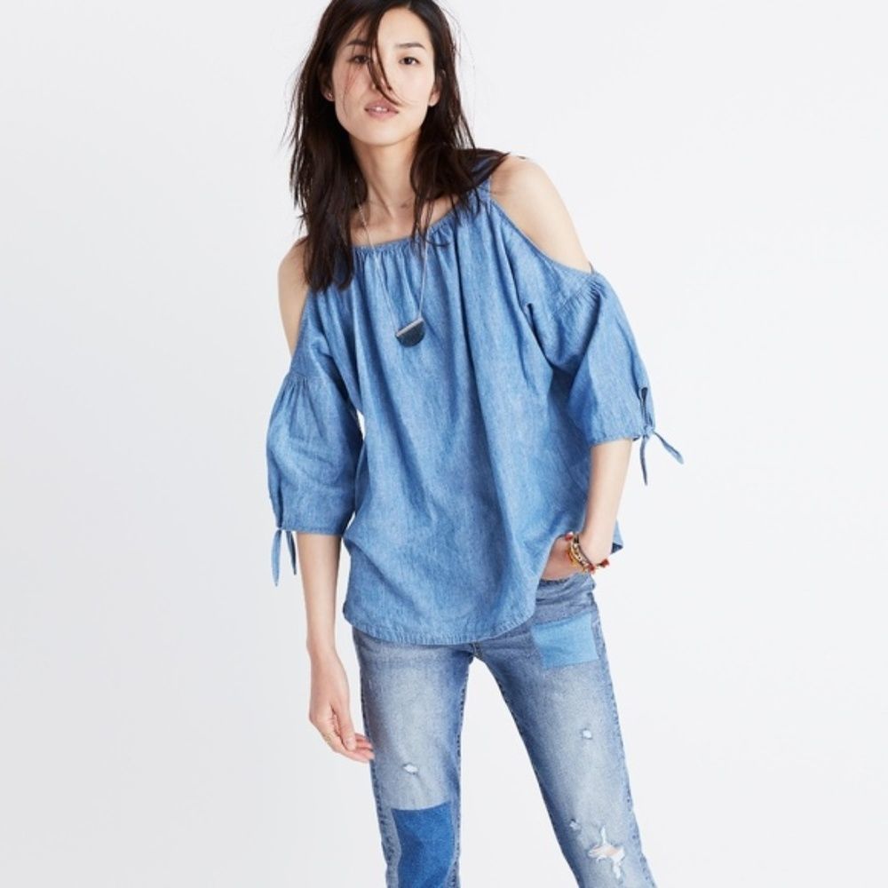 Madewell Cold Shoulder Chambray Linen Top